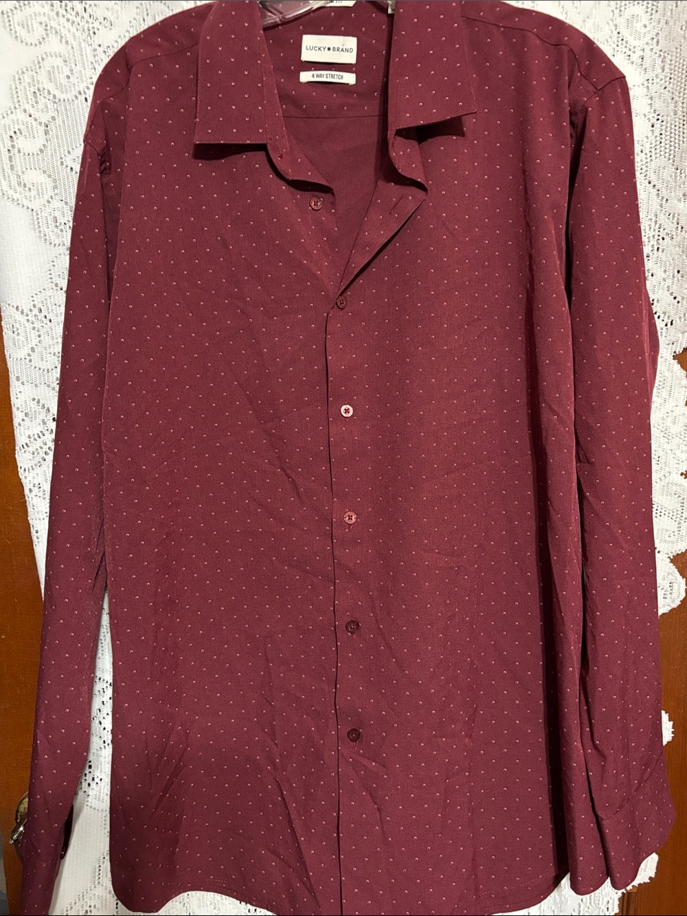 Lucky Brand Men's Maroon Dot-Pattern Dress Shirt